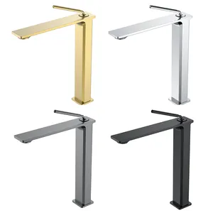 Modern Bathroom Mixer Wash Sink Tap Single Hole Solid Brass Single Handle Mental Basin Faucet Hot and Cold Washroom Tall Faucet