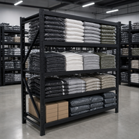 Étagère métallique noire légère multi-niveaux sans boulons pour le stockage en gros de vêtements streetwear, capacité de 100 kg par étagère, en acier