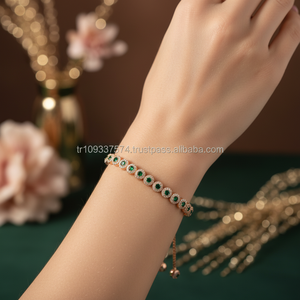 Rose <b>Gold</b> P. 925K Sterling Silver Green Tennis <b>Bracelet</b> - Product Image 2