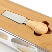 Petit plat à fromage en bambou idéal, MOQ faible, écologique, en PET, avec couteau, couvercles en bambou naturel, récipient à beurre