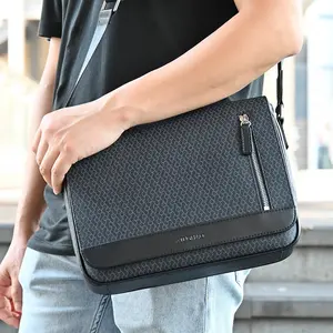 Benutzer definierte hochwertige schwarz bedruckte PVC vegane Leder Herren Messenger Cross body Schulter Umhängetasche