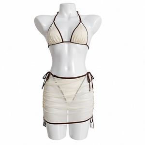 Women 3 Piece Bikini Set Push Up Triangle Bra Halter Swimwear Skirt <b>Beach</b> Bathing Suit - Product Image 3
