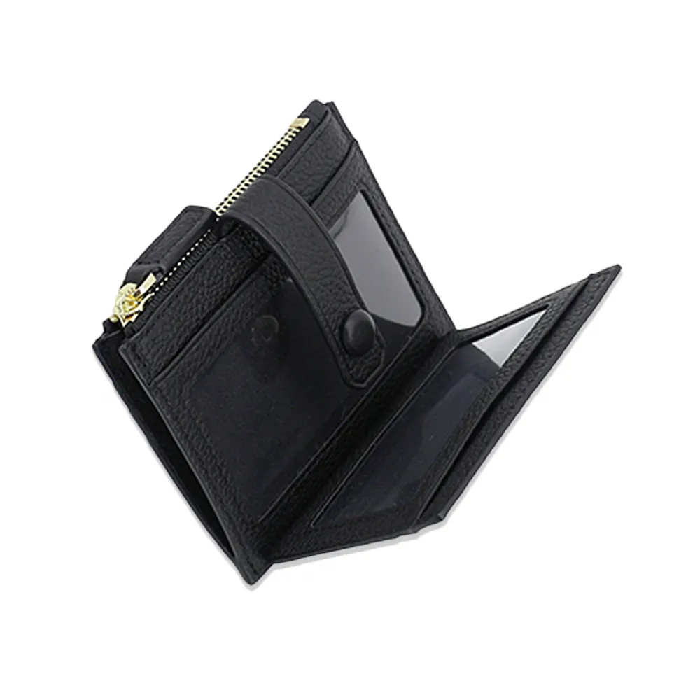 Logo personnalisé Super Slim en cuir véritable femmes porte-cartes facile à transporter pli fermeture éclair mini portefeuille sac à main