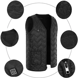 Black New Warm Vest Size Adjustable 5-Zone Heating Vest Unisex USB Charging And Heating Vest