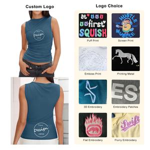 Women's Summer New Arrival Irregular Pleated Casual Tank <b>Top</b> Custom Blank Elastic Solid Color <b>Sleeveless</b> Streetwear Tank <b>Top</b> - Product Image 3