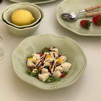 Ensemble d'assiettes en céramique commerciales, assiette creuse pour salade, verte avec bord perlé, belle et durable, assiette à gâteau et dessert pour restaurant et hôtel