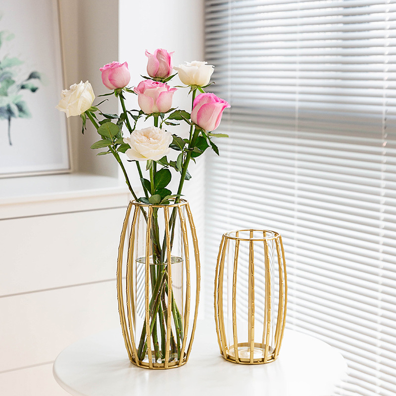 TK133 скандинавский стиль кованая железная стеклянная гидропонная розовая ваза Золотая креативная ваза украшения для дома гостиной
