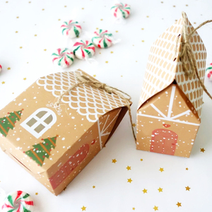 Boîtes à biscuits de Noël de cadeau de Noël, boîte de friandises de fête mignonne de <span class=keywords><strong>maison</strong></span>, boîte de papier d'emballage de cadeau de macarons/chocolat/bonbons - Product Image 4