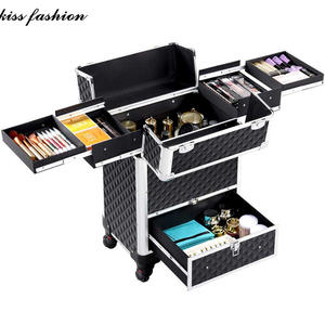 Mallette de transport de rangement de beauté, chariot en aluminium pour femmes, boîte de beauté professionnelle, trousse de voyage pour coiffeuse - Product Image 3