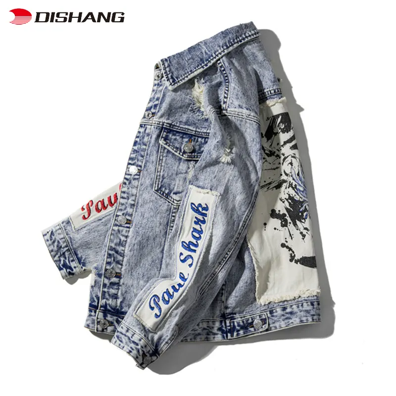 2024 Custom Hoge Kwaliteit Mode Lente Casual Vintage Gescheurde Blauwe Heren Jassen Denim Heren Jean Jack