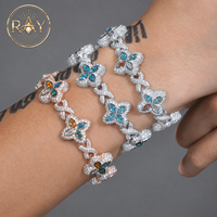 Nouvel Arrivage Bracelet Unisexe Tendance Style Rappeur Iced Out en Argent 925 Plaqué Moissanite avec Breloque Paix et Maillons Cubains 18MM RAY