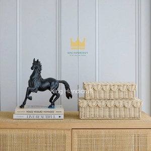 Panier de rangement festonné en rotin écologique fait main avec couvercle, beige, pour la maison, la salle de bain et la chambre à coucher – Vente chaude au Vietnam - Product Image 4