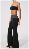 Ensemble de sport 2 pièces pour femme : Haut bandeau color block et pantalon évasé à taille repliable, effet ventre plat et rehaussement des fesses, pour yoga et activités sportives