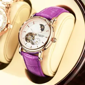 OEM Luxury Waterproof Leather Female Stainless Steel Women Automatic Wristwatch Ladies Mechanical Watch