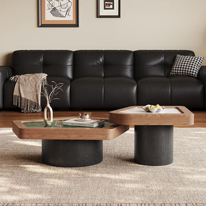 Mesa de Centro Moderna de Mediados de Siglo, para Sala de Estar, Espacio Pequeño, Color <span class=keywords><strong>Nogal</strong></span> de Lujo, Juego de Mesas Auxiliares Irregulares - Product Image 1