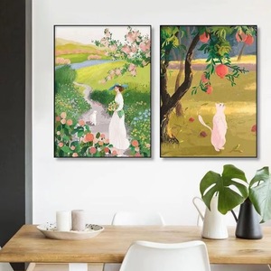 <span class=keywords><strong>Quadro</strong></span> su Tela Incorniciato Moderno e Minimalista con Gatto, Tulipani e Ciliegie, Decorazione Murale per Interni - Product Image 2