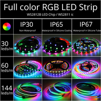 0.5-5M WS2812B Bande LED adressable individuellement 30/60/74/96/144leds/m WS2812 5050 RGBIC Pixels intelligents Lumière LED IP30/65/67 DC5V