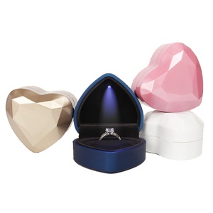 Jewelry Ring Pendant Box Heart Shaped Whit Led Light Blue pink Heart Diamond Engagement Ring <b>case</b> with Light for Jewelry - Product Image 1