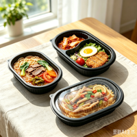 Boîte à lunch jetable en PP de qualité alimentaire pour la restauration, à emporter, utilisable au micro-ondes, 2 compartiments, anti-fuite, conteneur alimentaire en plastique