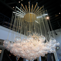 Lustre LED de luxe en laiton de style américain avec verre texturé pour villa, hall d'hôtel, éclairage intérieur