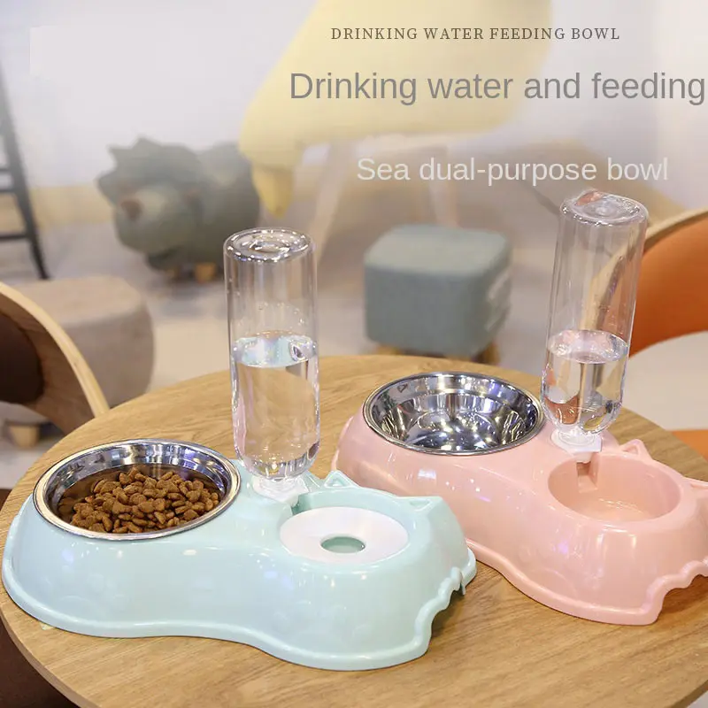 Pet Bowl Groothandel Roestvrij Staal Automatische Drink Hond Bassin Teddy Hondenvoerbak Kat Dubbele Kom