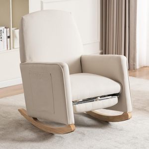 Fauteuil <span class=keywords><strong>à</strong></span> <span class=keywords><strong>bascule</strong></span> avec accoudoir <span class=keywords><strong>à</strong></span> dossier haut jambes en bois de caoutchouc poche latérale et <span class=keywords><strong>repose</strong></span>-pieds pour meubles de salon <span class=keywords><strong>à</strong></span> la maison - Product Image 1