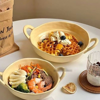 Bol en céramique à double poignée, forme irrégulière, fait main, très attrayant, pour yaourt, salade de fruits, nouilles instantanées, soupe, usage domestique
