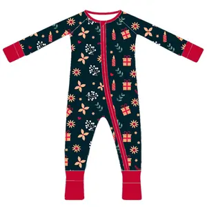 Custom Print Bamboo Rayon Spandex baby Zipper Pajamas Sleepers Kid Onesies Rompers Sleepwear Clothes