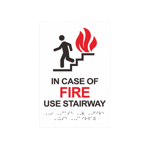 En cas d'incendie, utiliser l'escalier - Panneau de sécurité en braille auto-luminescent en aluminium - Panneau d'avertissement d'évacuation en cas d'incendie - Signalisation tactile personnalisée pour aveugles - Product Image 4