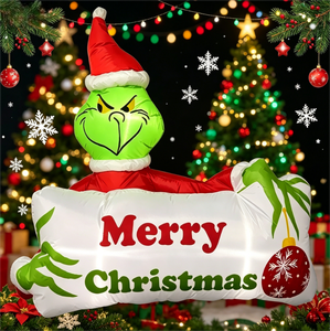 <span class=keywords><strong>Grinch</strong></span> Inflable Navideño <span class=keywords><strong>de</strong></span> 3.5 Pies con Letrero <span class=keywords><strong>de</strong></span> Feliz Navidad en la Pared, Luces LED Integradas para Decoración Navideña <span class=keywords><strong>de</strong></span> Jardín Exterior - Product Image 1
