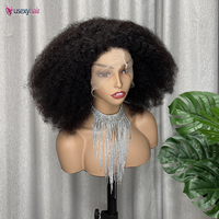 Perruque bouclée afro bon marché, densité 180, coupe courte bob, perruque explosive Big Yaki, perruque en cheveux humains de haute qualité avec dentelle frontale