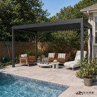 Pérgola Eléctrica con Techo Motorizado de Aluminio AL6063-T6, con Luces LED, Canaletas y Columnas Gruesas, para Jardín, Villa o Piscina, con Recubrimiento en Polvo