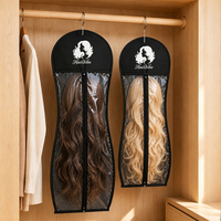 Sac de rangement portable pour perruques en non-tissé transparent avec fermeture éclair PEVA, anti-humidité, pour perruques longues et extensions de cheveux naturels, idéal pour les voyages