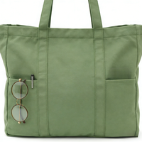 Nouveau sac fourre-tout en toile verte minimaliste, écologique et recyclée - Sac fourre-tout durable multi-poches pour ordinateur portable et usage quotidien