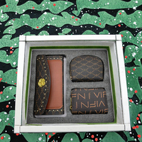 Tas Kartu Kotak Hadiah Linen Panjang Unisex PU Tiga Bagian Vintage 2026 Merek Niche Kelas Atas Terlaris Lintas Batas Kustom
