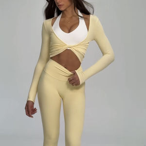 YIYI Modische Schnelltrocknende 2-in-1 Outdoor-Sport-T-Shirts für Mädchen mit Twist-Design, Atmungsaktive Yoga-Tops, Damen Langarm-Shirt für Fitness - Product Image 2