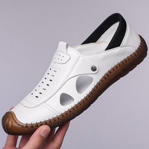 Zapatos Casuales Blancos para Hombre, Estilo Slip-On, Transpirables, de Cuero con Diseño Calado, Estilo Dad Shoes - Product Image 1