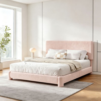 Lit rembourré en polaire Teddy en promotion, tête de lit large et simple, lit plateforme, mobilier de chambre personnalisé pour la maison