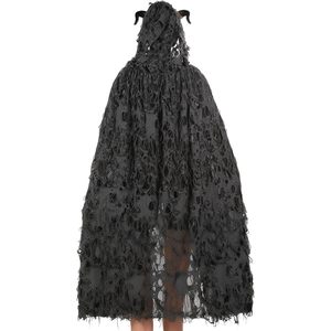 YUIQPKJX Grim Reaper Costume Black Tattered Cape With Hood Gothic Goat Mask Halloween Robe For Adults Unisex - Product Image 2