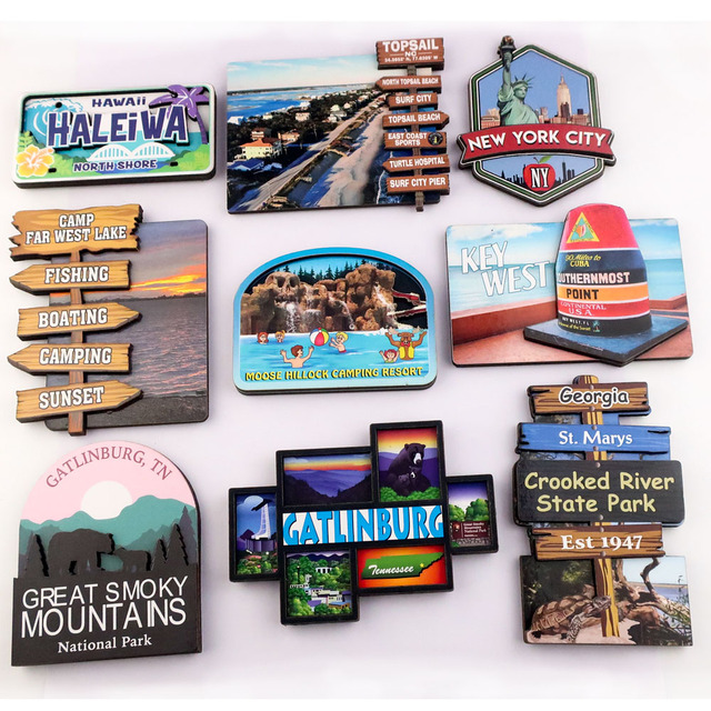 Custom Printed Die Cut Graduation Tourism Souvenir Wooden Fridge Magnet 3D Foil Epoxy Art Deco Design Strong Magnetic