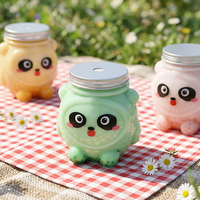 Botella de 500 ml con diseño de oso panda para envasar pan, con tapa y pajita desechable, de plástico PET, impresa, para fiestas y festivales