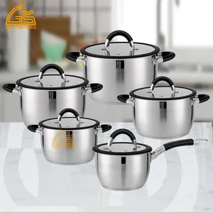 Shenzhen set panci masak anti lengket, panci dan panci stainless steel anti lengket, set peralatan masak stainless steel dengan pegangan silikon