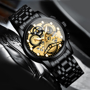 Fenzun Men's Automatic Skeleton Quartz Watch 4088 Analog 30M Waterproof Luminous Stainless Steel Band Deployment Clasp - Product Image 2