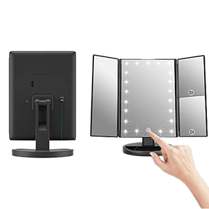 2024 nuevos productos espejo de tocador con luces LED inteligente plegable con una caja de almacenamiento Mesa 2X 3X hermoso espejo logotipo personalizado - Product Image 4