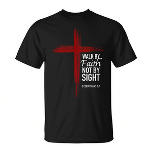 Caminar por la fe, no por la vista, camiseta con versículo bíblico de la cruz cristiana - Product Image 2