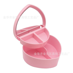 Meibo La Heart Shaped Jewelry <b>Box</b> With <b>Mirror</b> Flip Top Double Layer Storage Blue Pink Rose Red Bright Red Customized - Product Image 2