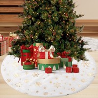Tapis de sol pour sapin de Noël, écologique, réutilisable, rond, mini, en peluche, motif flocon de neige, décoration de Noël, ornement pour la maison