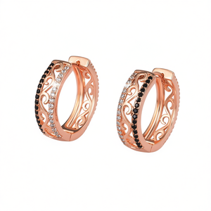 Boucles d'oreilles créoles E4224 en or rose avec cristaux de strass sertis en canal, bijoux classiques et élégants pour femmes - Product Image 1