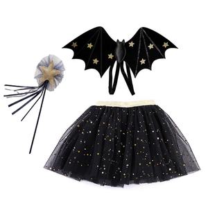 Ensemble de 3 pièces pour fête d'Halloween : Robe tutu pour enfants et bébés, ailes de chauve-souris, baguette magique, tenues de fête d'Halloween, jupes noires pour filles - Product Image 1
