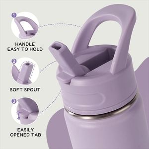 Botella de agua de 480 ml sin BPA con logotipo personalizado, boca ancha, aislada, de acero inoxidable de doble pared, para deportes al aire libre, con pajita. - Product Image 2